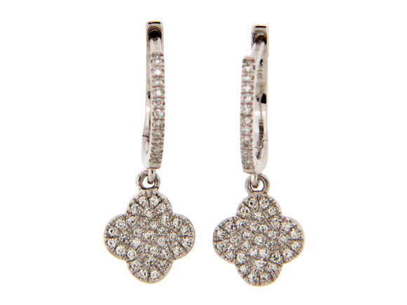 Pave Clover Drop Diamond Huggies - 14K Yellow Gold  or 14K White Gold