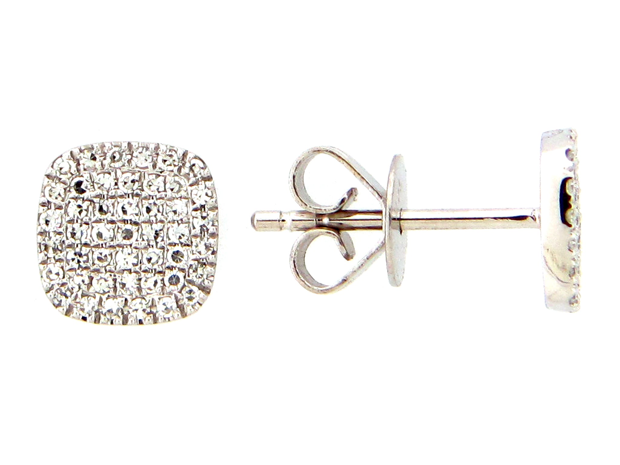 14k White Gold Pave Diamond Square Studs