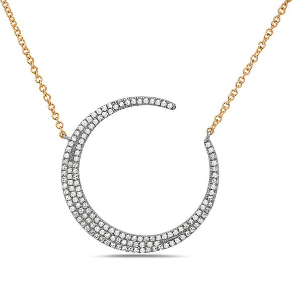 Diamond Pave Crescent Moon Two-Tone Gold Necklace