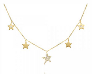 14K Gold and Diamond Wishing Stars Necklace