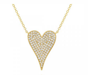 14K Gold Diamond Pave Heart Necklace, Small