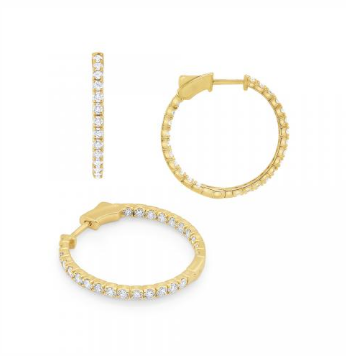 14k Gold and Diamond Inside Out Hoop Earring