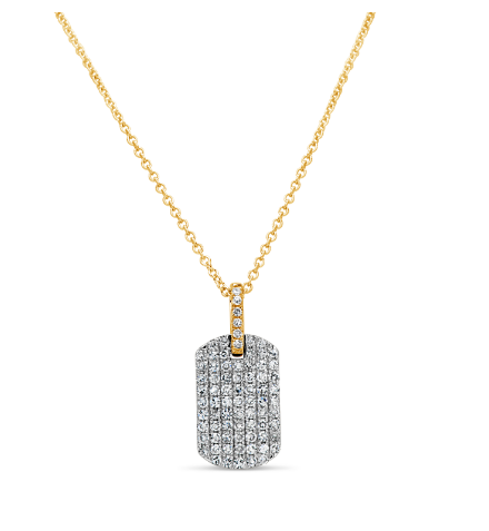 Diamond Pave Dog Tag Pendant Necklace - Two-Tone Gold