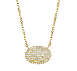 Diamond Pave Oval Disc Pendant Necklace - 14K Yellow Gold