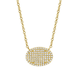 Diamond Pave Oval Disc Pendant Necklace - 14K Yellow Gold