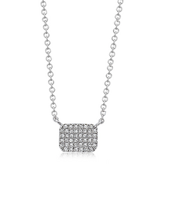 Diamond Pave Rectangular Pendant Necklace - Available in 14K Yellow or White Gold