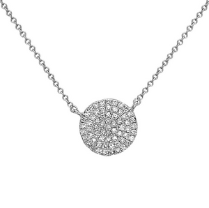 Diamond Pave Disc Necklace - 14K White Gold