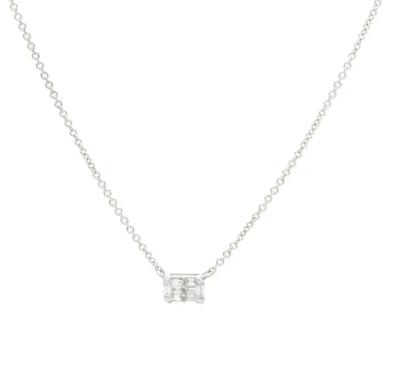 Mini Diamond Baguette Necklace - 14K - White Gold