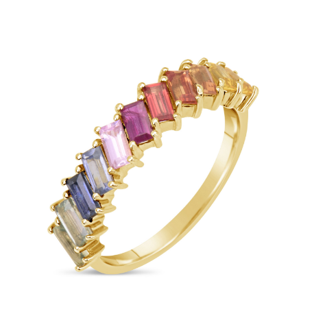 Rainbow Sapphire Baguette Arrayed Ring