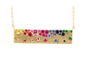 Rainbow Sapphire set Bar Necklace